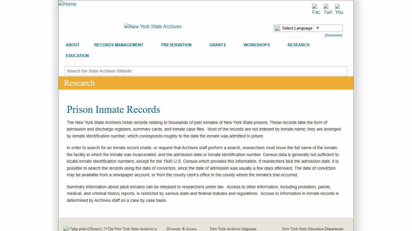 Prison Inmate Records | New York State Archives